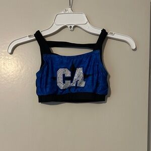 Varsity Spirit Blue and Black Cheer Sports Top/Bra with Rhinestone Logo